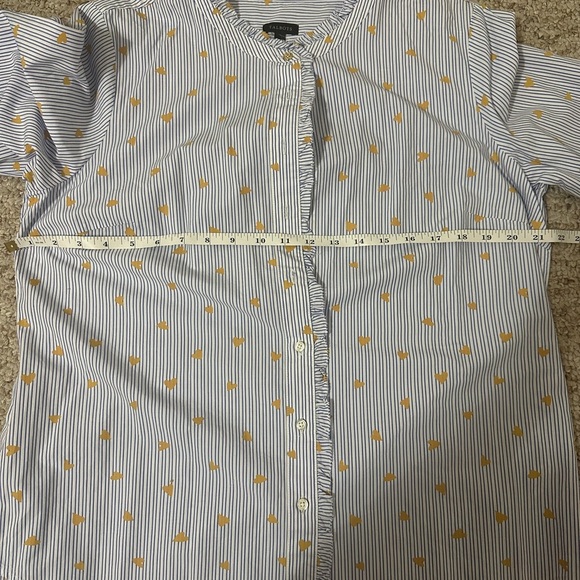 Talbots Heart & Stripe Ruffle Band Collar Cotton Poplin Button Down Top L - Picture 8 of 8